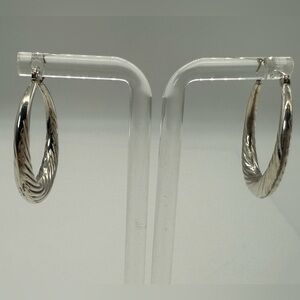 Big Vintage Sterling Silver Large Textured Wave-Design Hoop Earrings 1980/90 Era